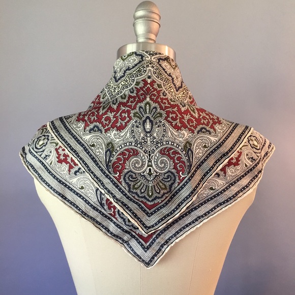 Vintage Battaglia Silk Scarf, Pocket Square, Burgundy & Navy, Hand Rolled Hem - Picture 3 of 11